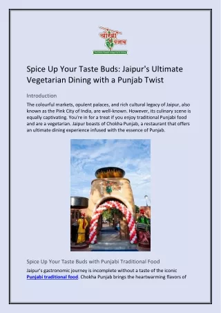 Best Vegetarian Restaurant in Jaipur | Chokha punjab