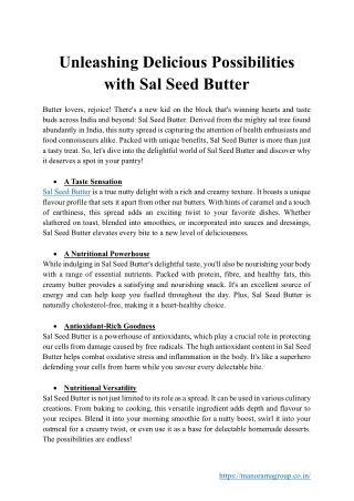 Unleashing Delicious Possibilities with Sal Seed Butter