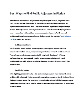 Best Ways to Find Public Adjusters in Florida