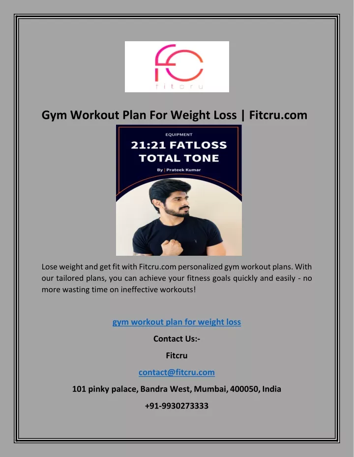 gym workout plan for weight loss fitcru com