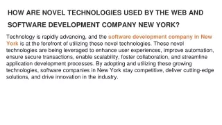 Novel Technologies used by Software And Web Development Companies