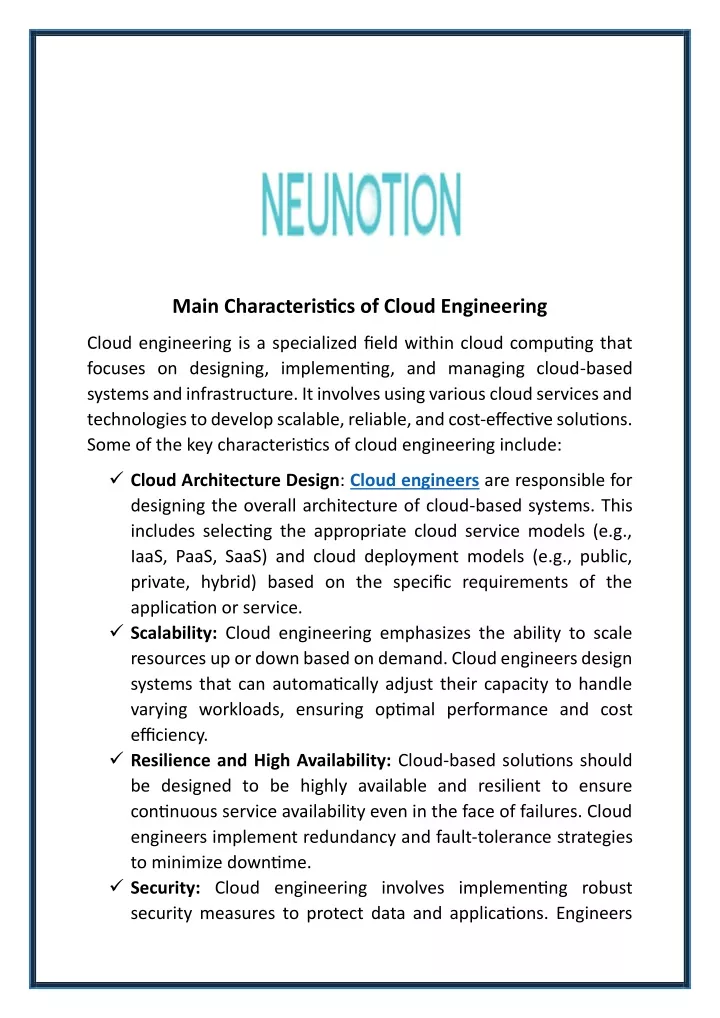 main characteristics of cloud engineering