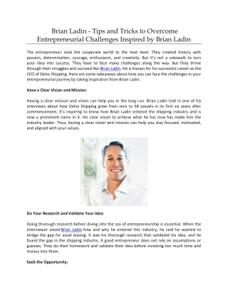Brian Ladin - Tips and Tricks to Overcome Entrepreneurial Challenges Inspired by Brian Ladin