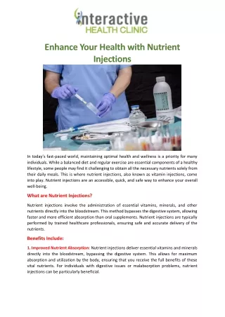 Enhance Your Health with Nutrient Injections