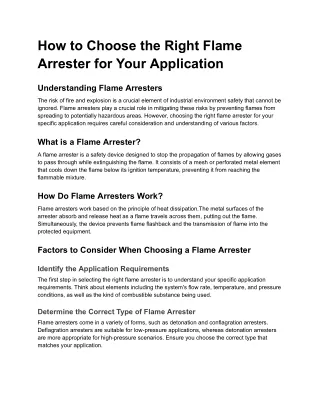 How to Choose the Right Flame Arrester for Your Application