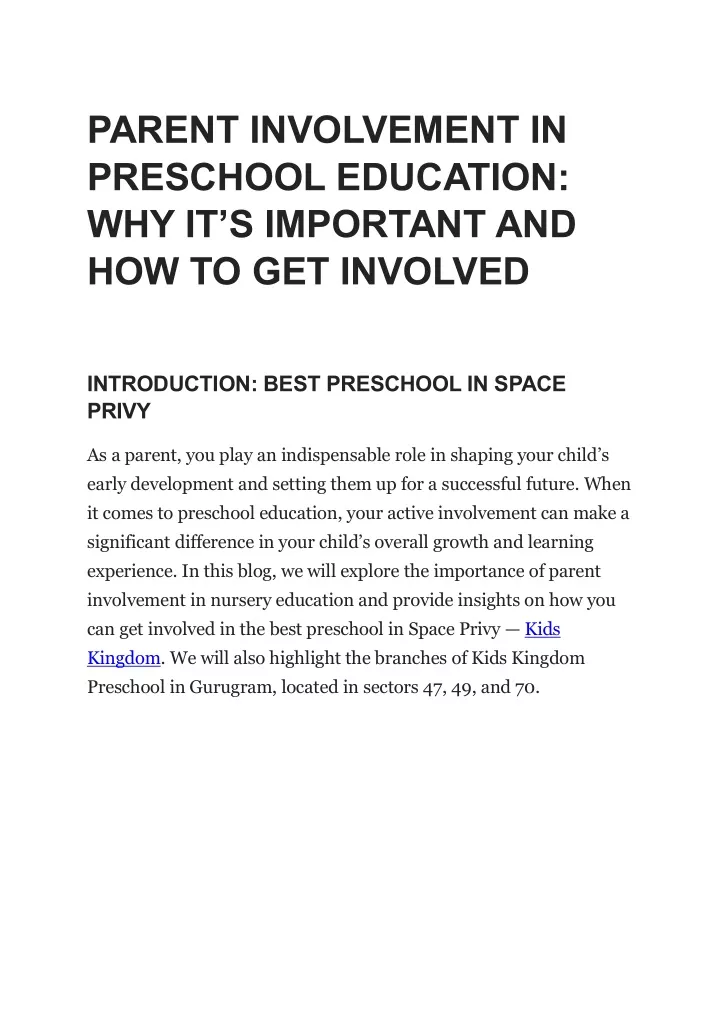 parent involvement in preschool education