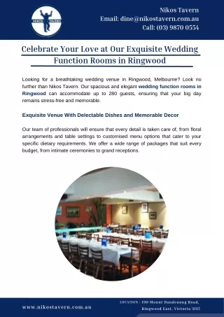 Celebrate Your Love at Our Exquisite Wedding Function Rooms in Ringwood