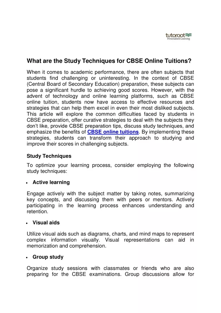 what are the study techniques for cbse online