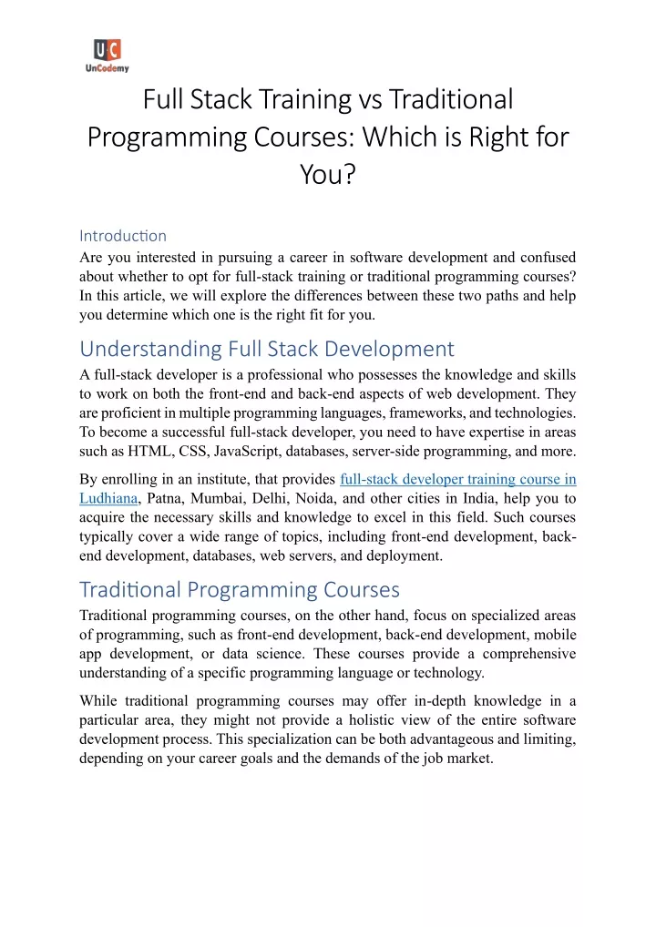 full stack training vs traditional programming
