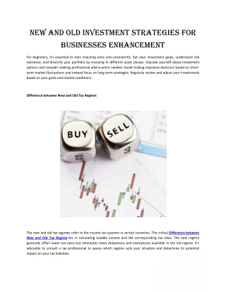 New and Old Investment Strategies for Businesses enhancement