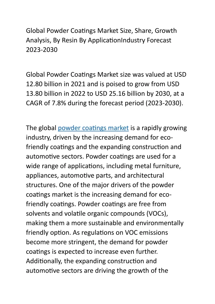 global powder coatings market size share growth