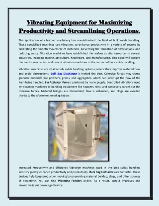 Vibrating Equipment for Maximizing Productivity and Streamlining Operations
