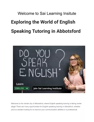 Exploring the World of English Speaking Tutoring in Abbotsford
