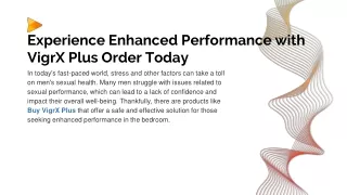 Experience Enhanced Performance with VigrX Plus Order Today