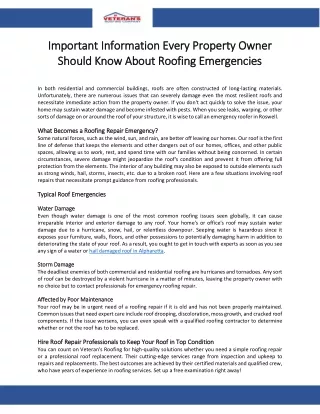 Important Information Every Property Owner Should Know About Roofing Emergencies