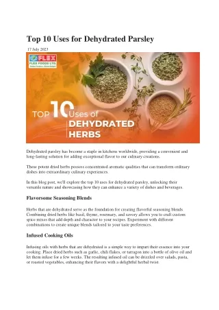 Top 10 Uses for Dehydrated Parsley