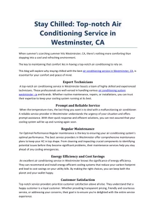 Stay Chilled: Top-notch Air Conditioning Service in Westminster, CA
