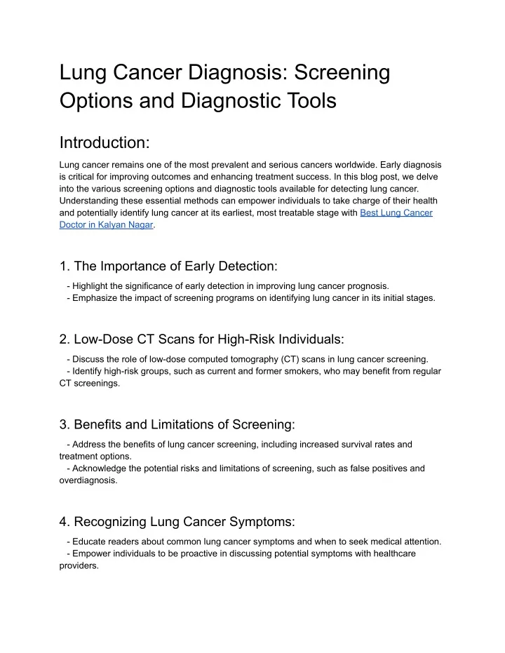 lung cancer diagnosis screening options