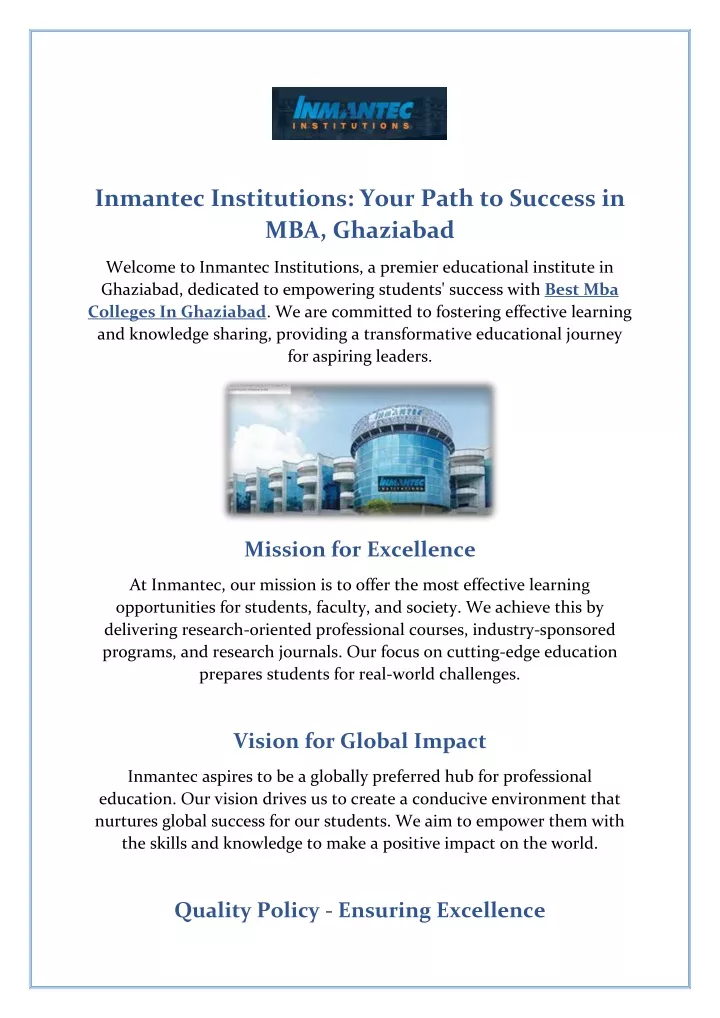inmantec institutions your path to success
