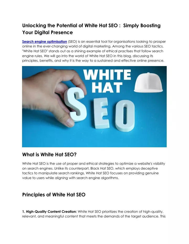 unlocking the potential of white hat seo simply