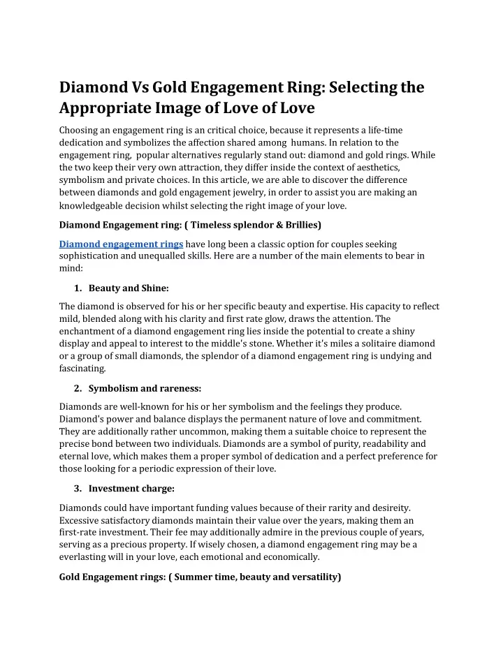 diamond vs gold engagement ring selecting