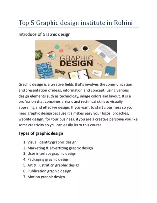 Top 5 Graphic design institute in Rohini