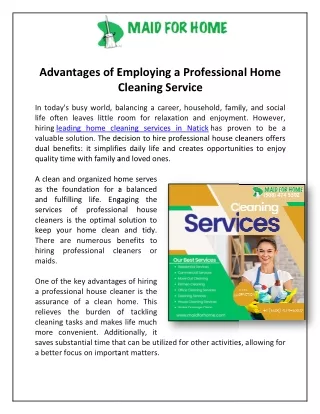 Advantages of Employing a Professional Home Cleaning Service