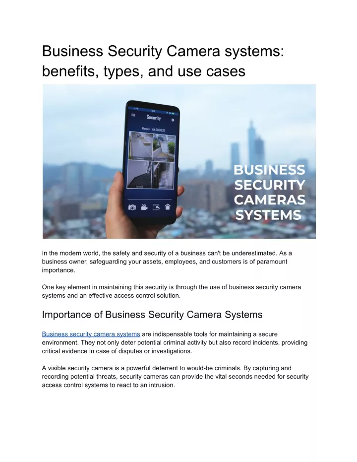 business security camera systems benefits types