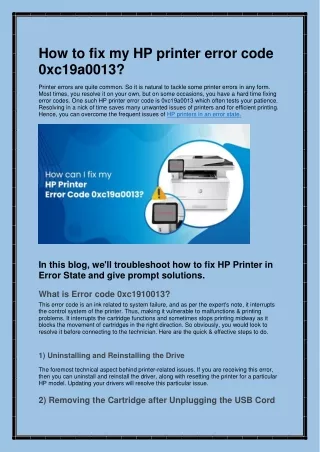 Pdf How to fix my HP printer error code 0xc19a0013