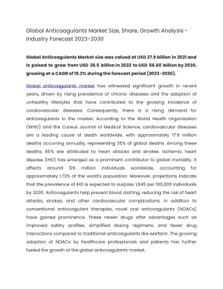 Global Anticoagulants Market