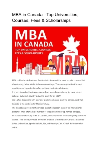 MBA in Canada - Universities, Courses, Fees & Scholarships