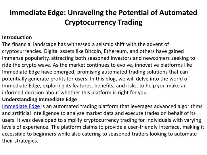 immediate edge unraveling the potential