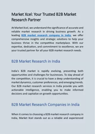 Market Xcel- Your Trusted B2B Market Research Partner