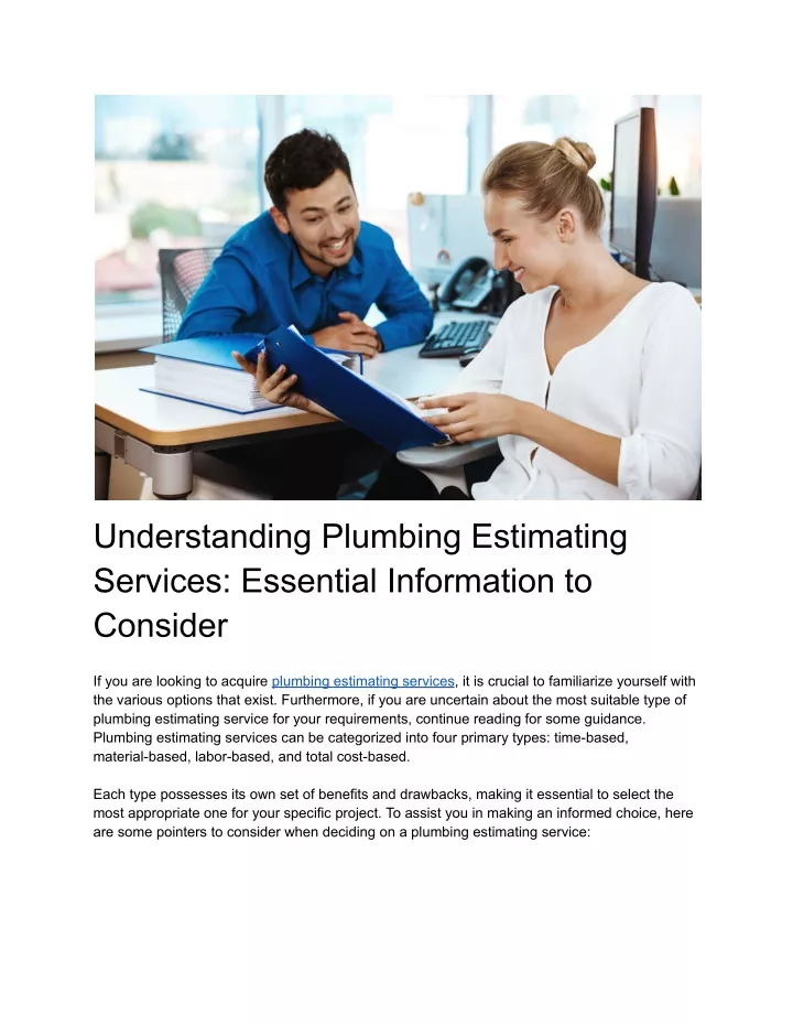 understanding plumbing estimating services