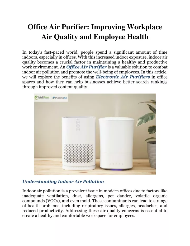 office air purifier improving workplace