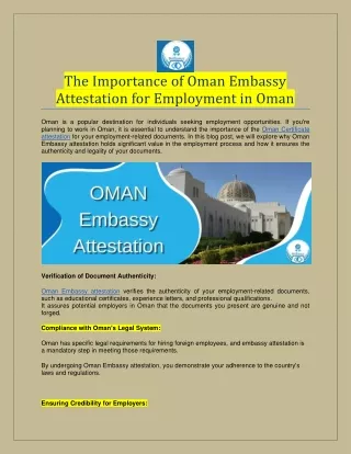 The Importance of Oman Embassy Attestation for Employment in Oman