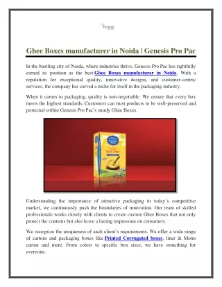 Ghee Boxes manufacturer in Noida | Genesis Pro Pac