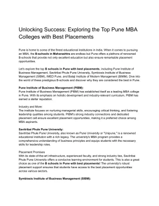 Unlocking Success: Exploring the Top Pune MBA Colleges with Best Placements
