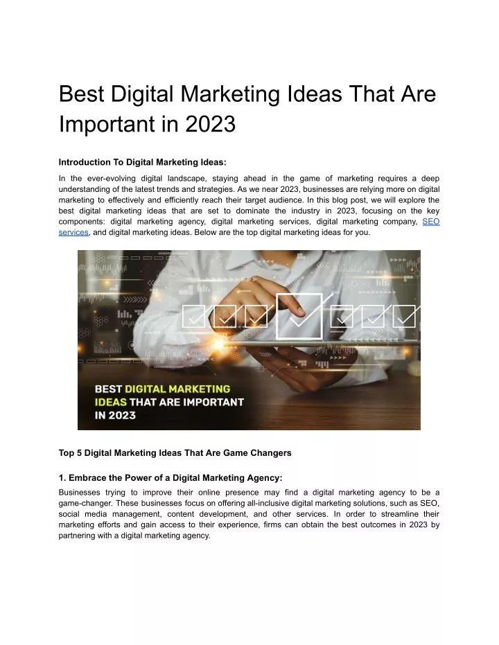 best digital marketing ideas that are important