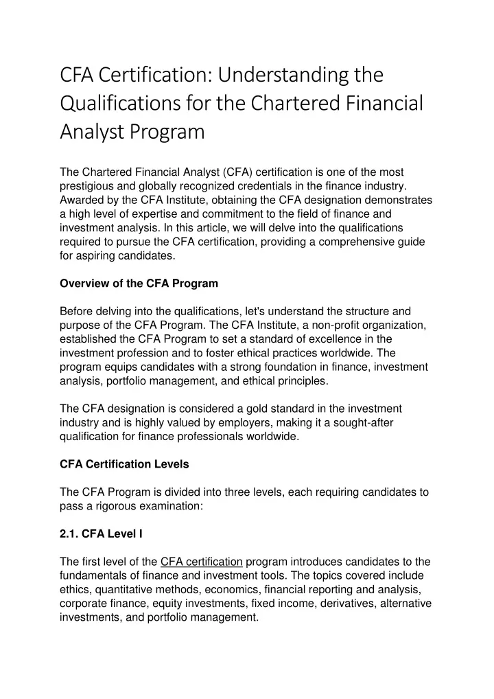 cfa certification understanding