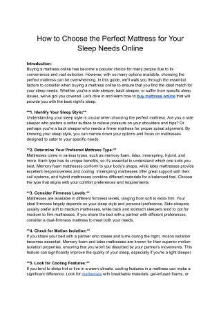 how to choose the perfect mattress for your sleep