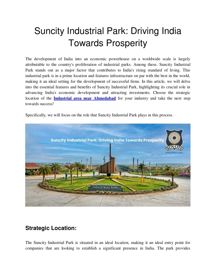 suncity industrial park driving india towards