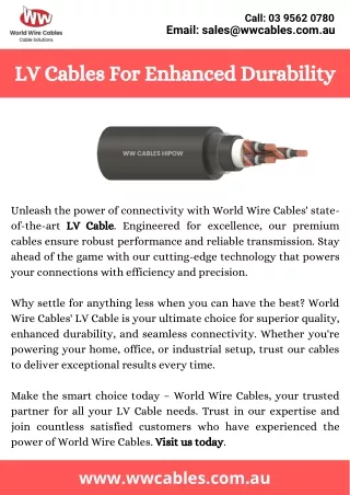 LV Cables For Enhanced Durability