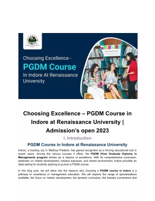choosing excellence pgdm course in indore