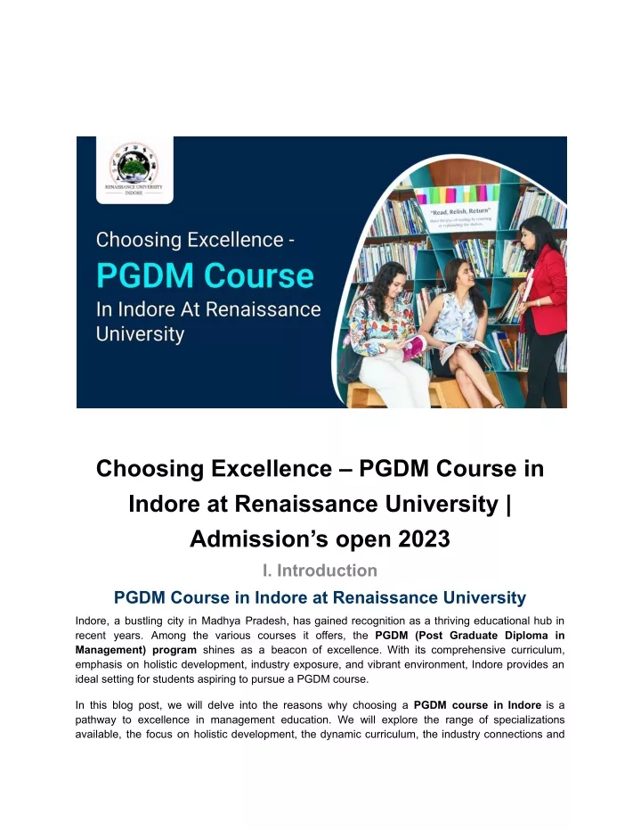 choosing excellence pgdm course in indore