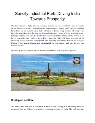 Suncity Industrial Park: Driving India Towards Prosperity
