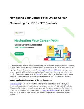 Navigating Your Career Path Online Career Counseling for JEE & NEET Students