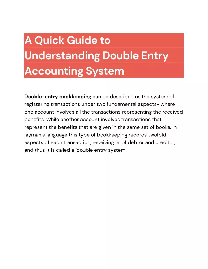 a quick guide to understanding double entry