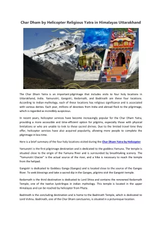 Char Dham by Helicopter Religious Yatra in Himalayas Uttarakhand