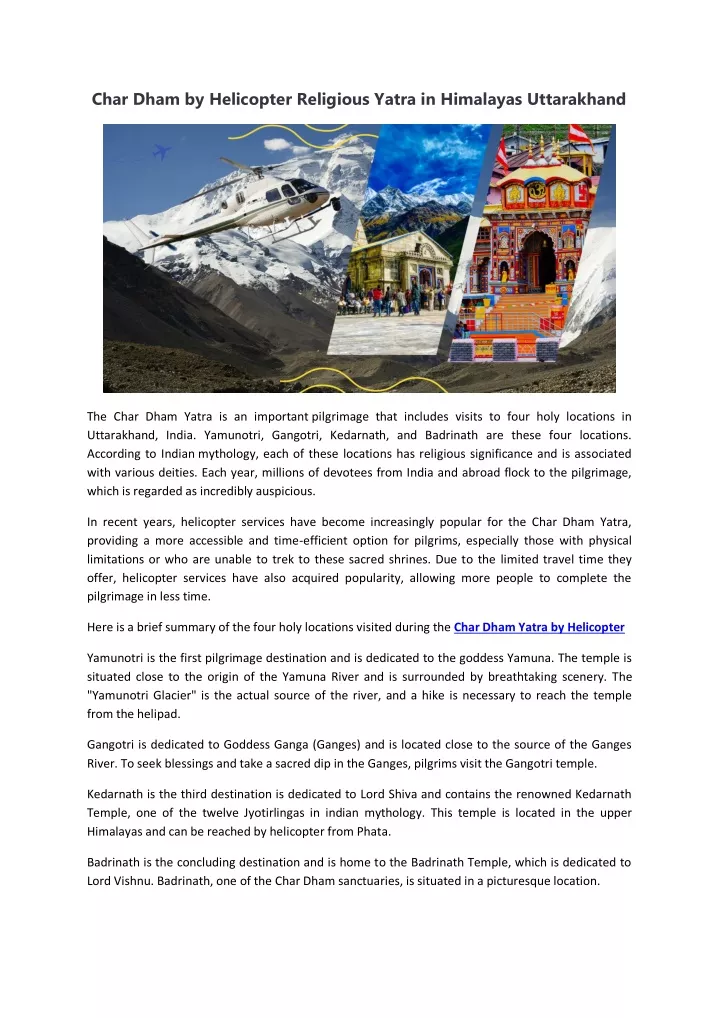 char dham by helicopter religious yatra
